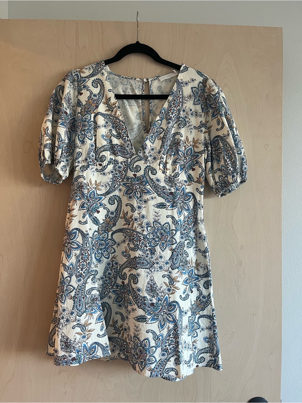 Lush Cream Dress with Blue and Tan Paisley Print